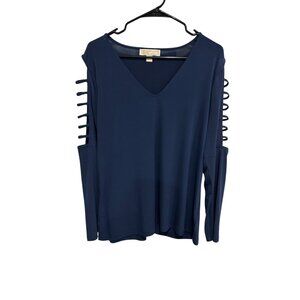 Michael Kors Navy Blue Cold Shoulder Long Sleeve Blouse Size XL Designer Top